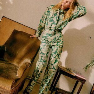 Sézane Martin Trousers in Seventies Green Flower | Size US 2 / EUR 34